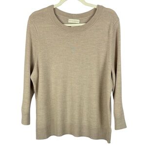 Cynthia Rowley Extrafine Merino Wool Light Tan Button-Back XL Sweater